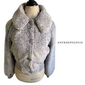 Anthropologie Z Supply Faux Fur Bomber Jacket Button Down Fuzzy Teddy Grey - SM
